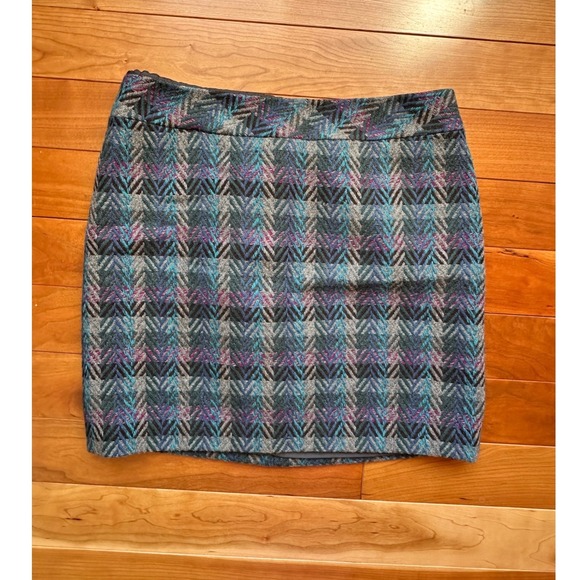 L.L. Bean Dresses & Skirts - LL‎ Bean Womens Wool Blend Plaid Mini Skirt Blue Grey Herringbone Size 6 283889